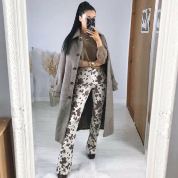 cow print pants zara